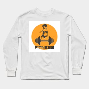 Fitness Logo with Dumbbell and Female Silhouette Long Sleeve T-Shirt